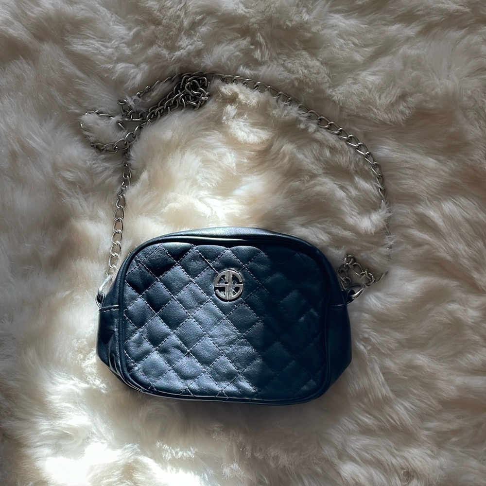 Studio Gear Quilted Chain Strap Purse, black crossbody bag silver